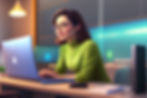 A young creative white lady in a workspace; learning how to become a blockchain content creator (lexica AI)