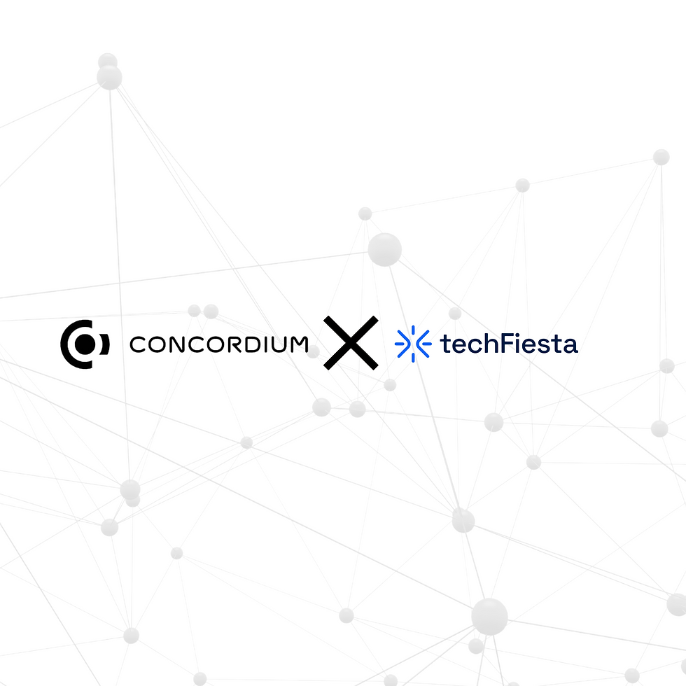 An image visualizing the partnership between Concordium, a layer 1 blockchain, and techFiesta, an innovative developer activation platform.