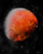 Artistic depiction of a rusted moon featuring earthy tones and intricate, textured painting.