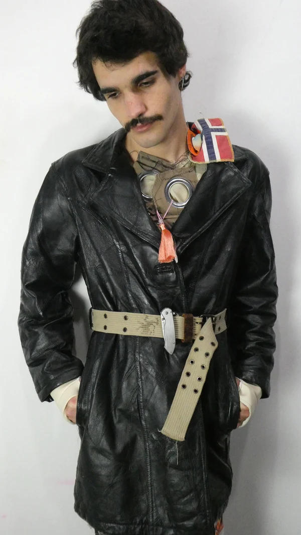 Cropped Tank top under leather jacket