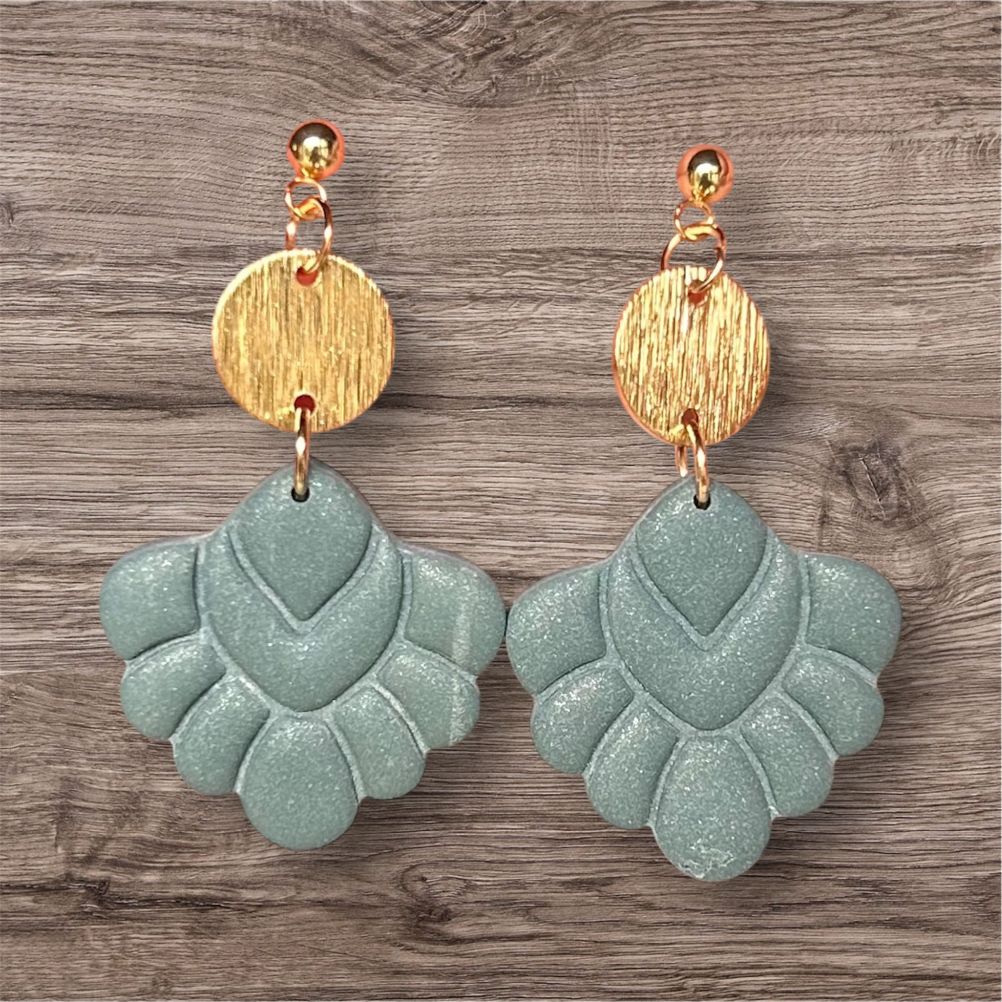 Dark Teal Egyptian dangle with gold circular coin in gold ball stud