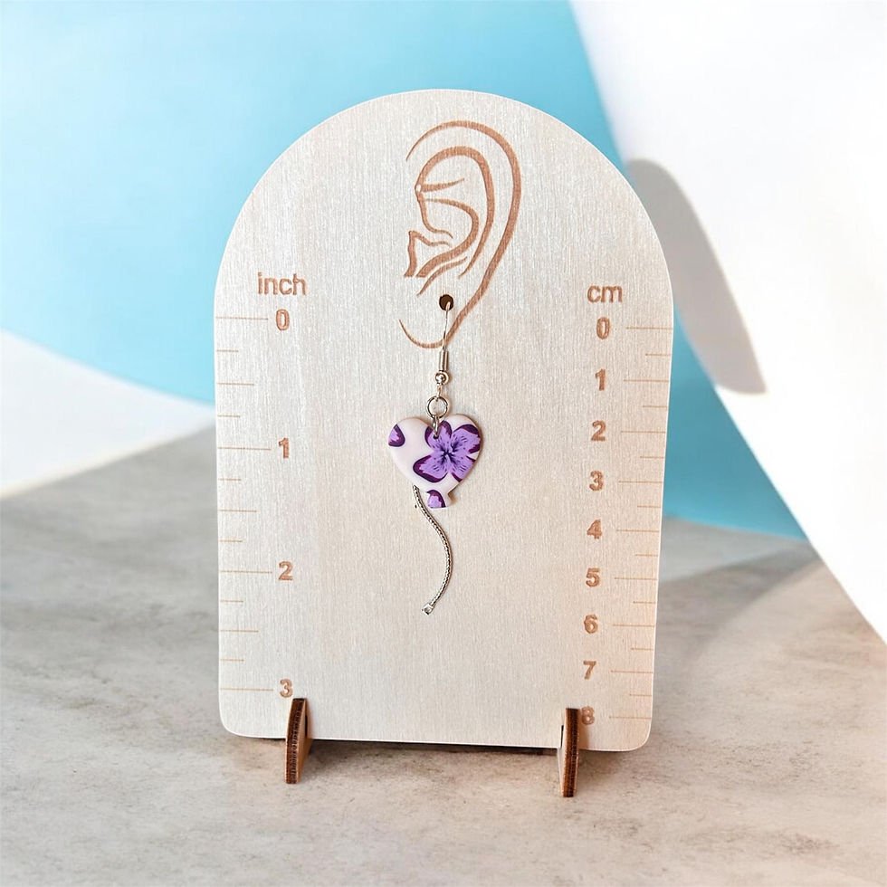 Thumbnail: Clay cane purple flower heart with silver string detail and genuine silver hook