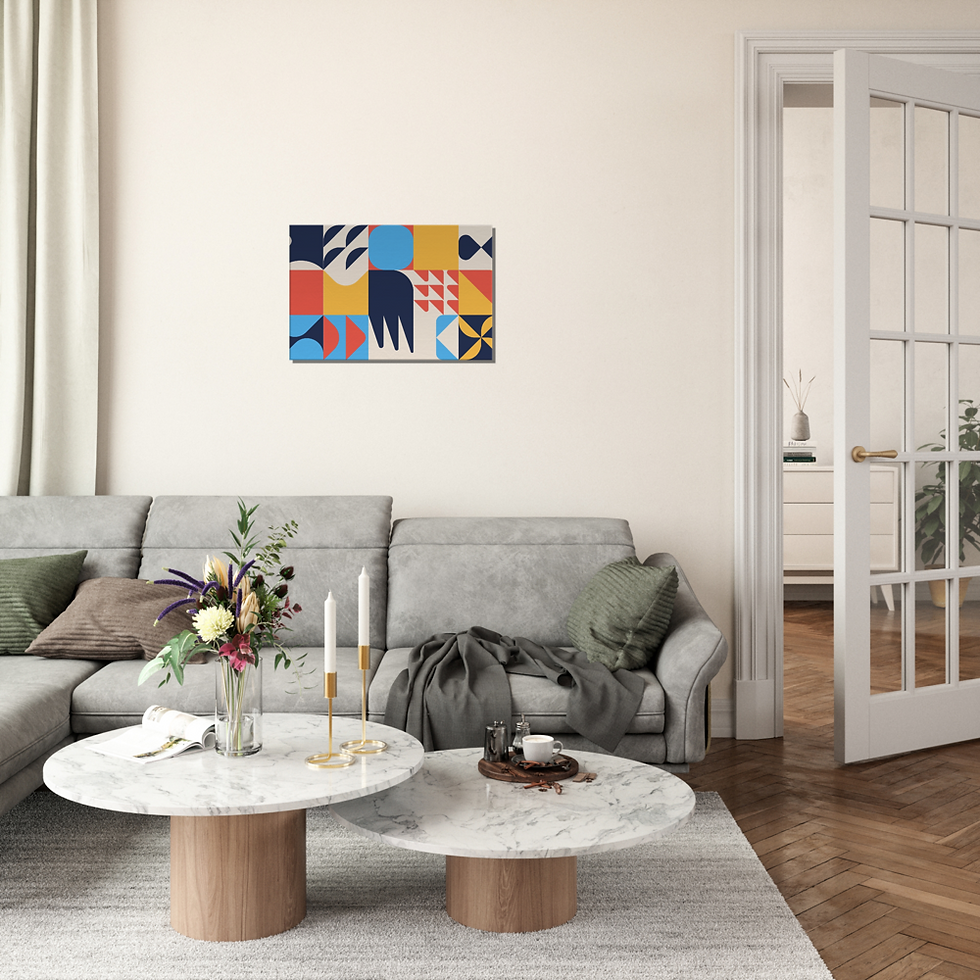 Thumbnail: Abstract Geometric Pattern Print Textured Stretched Canvas Wall Art
