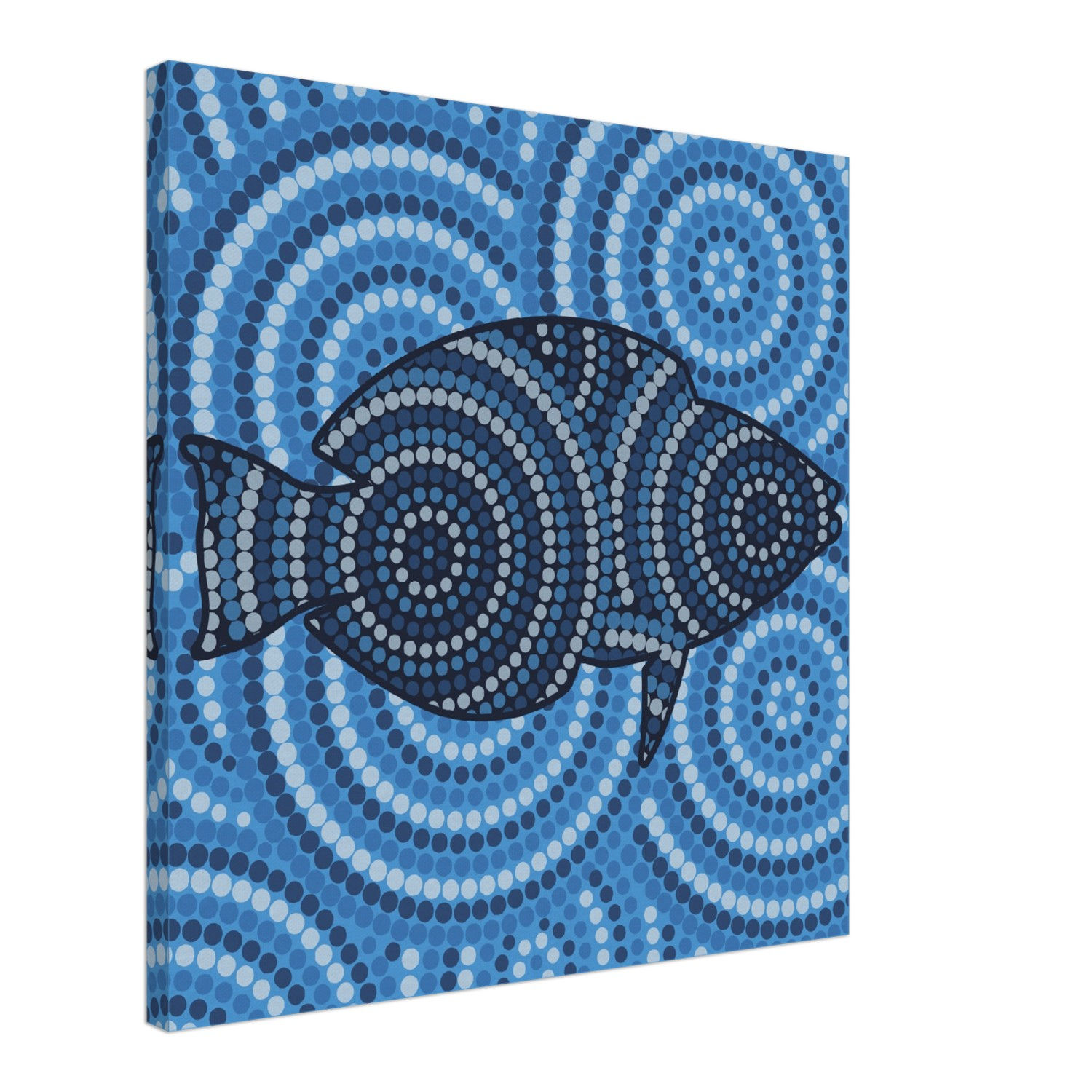 Fish Dot Pattern Nature Relaxed Blue Textured Stretched Canvas Wall Art