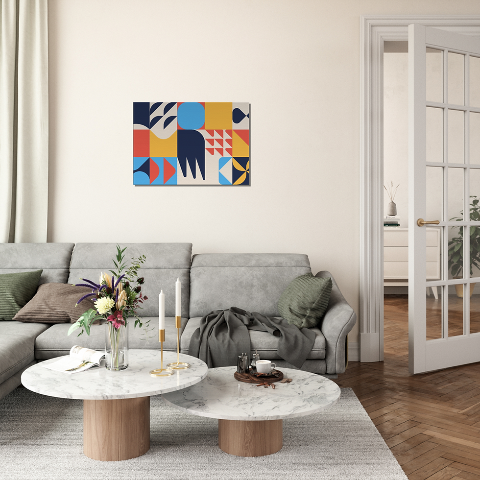 Thumbnail: Abstract Geometric Pattern Print Textured Stretched Canvas Wall Art