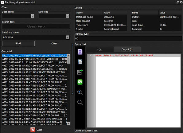 query history - show output