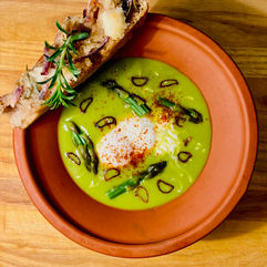 Pea and roast Garlic velouté by private chef John McFetridge - Courchevel and Meribel