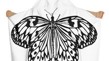 Rice Paper butterfly black and white illustration on a child's hooded white bath towel