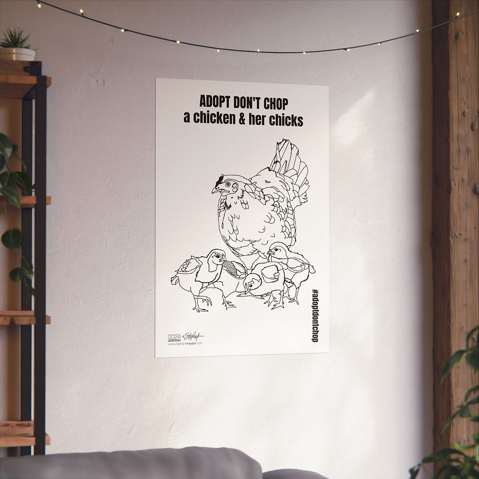 Thumbnail: Adopt Don't Chop a Chicken & Her Chicks Poster  | Wall Art for Animal Lovers