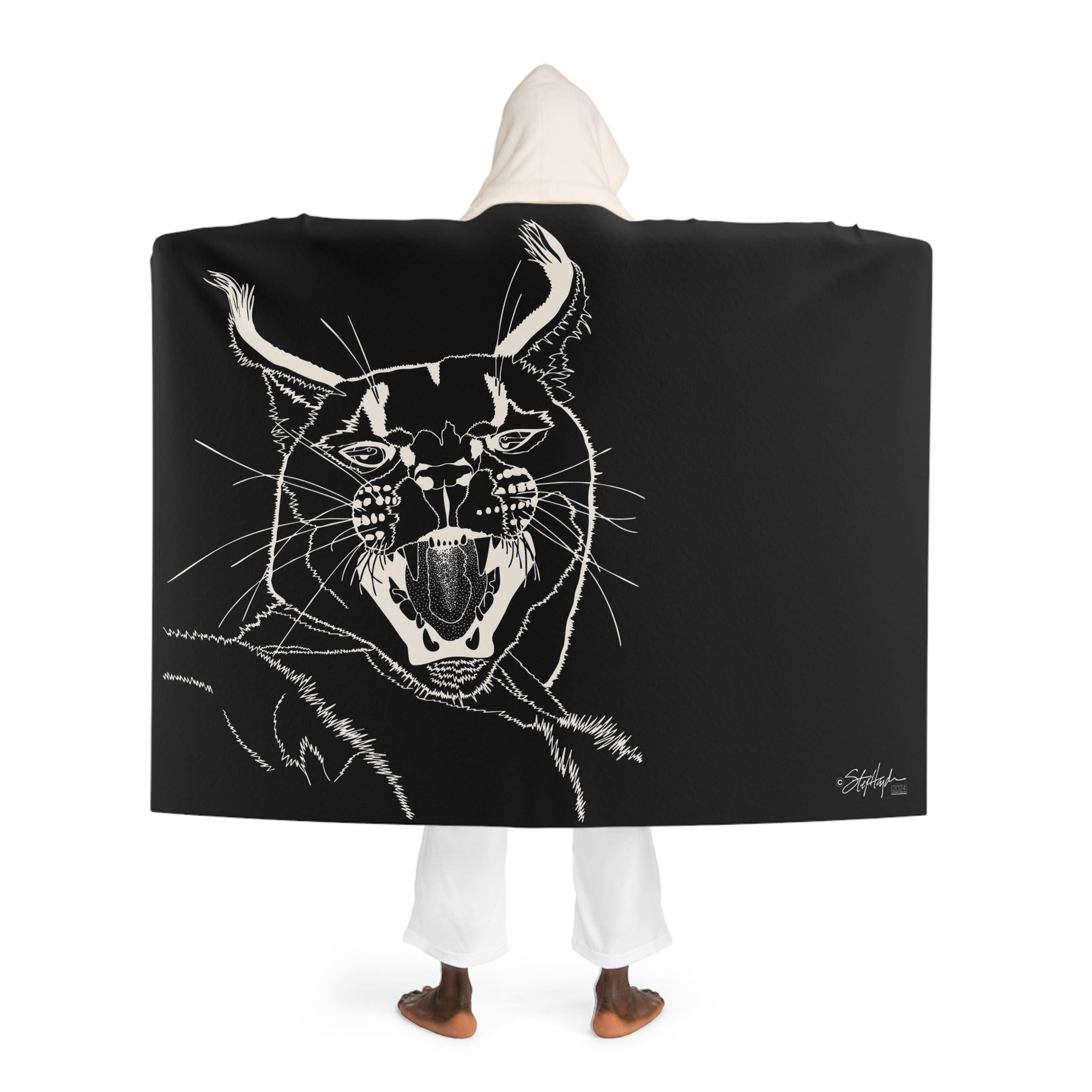 Caracal Cat Lady Portrait Sherpa Fleece Blanket Dark Mode