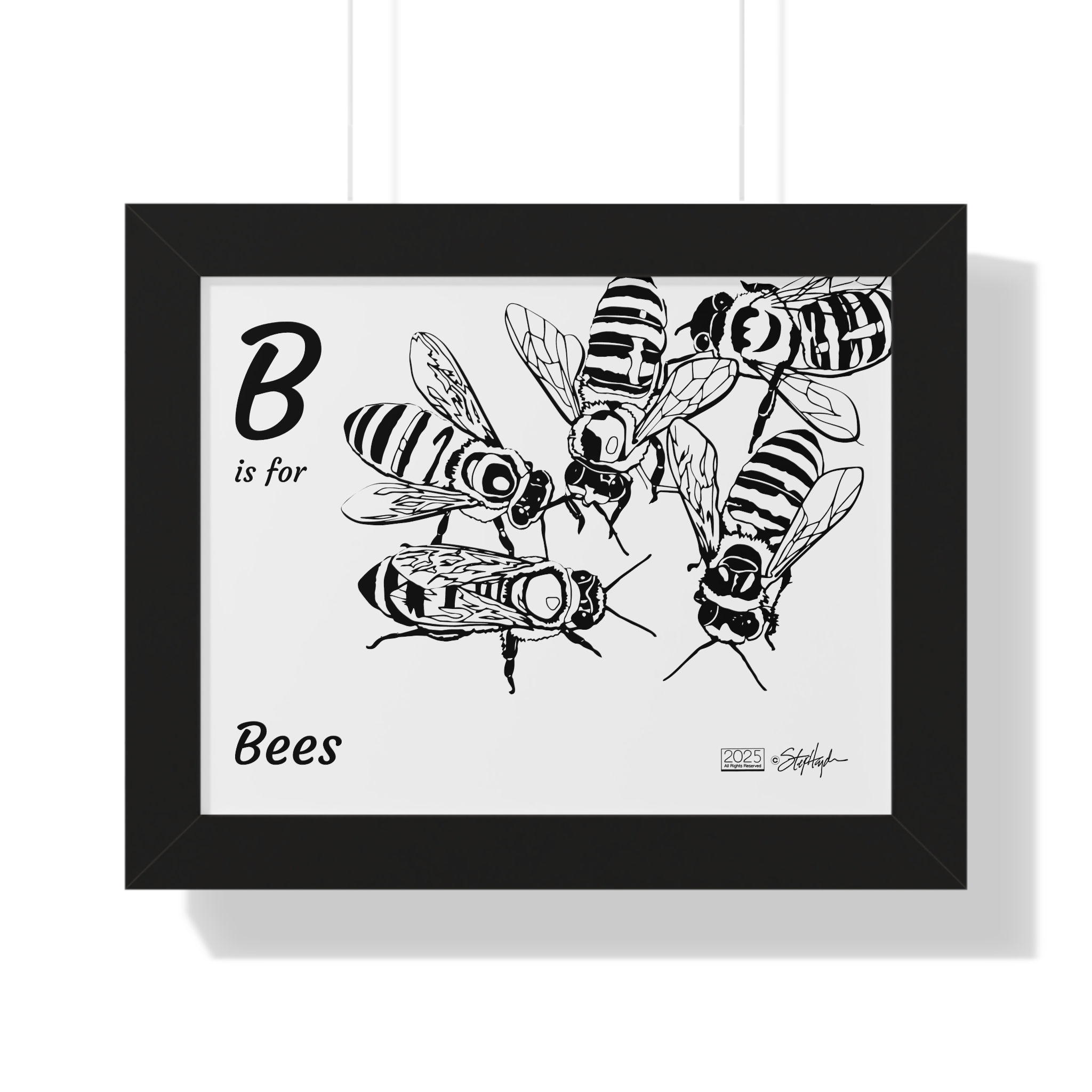 "B is for Bees" Framed Horizontal Educational Poster for Kids' Room