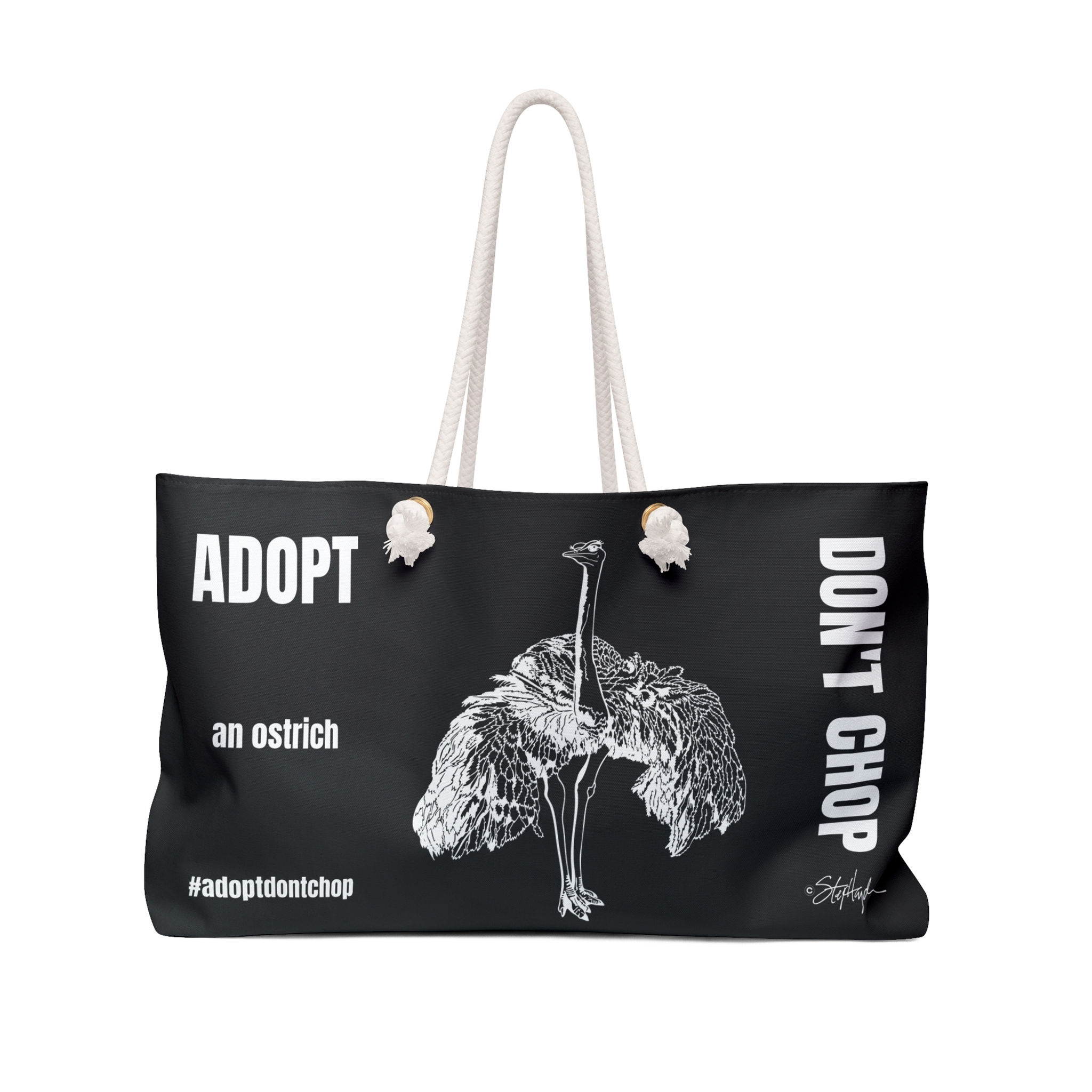 Adopt Don't Chop an Ostrich Weekender Tote Bag Dark Mode