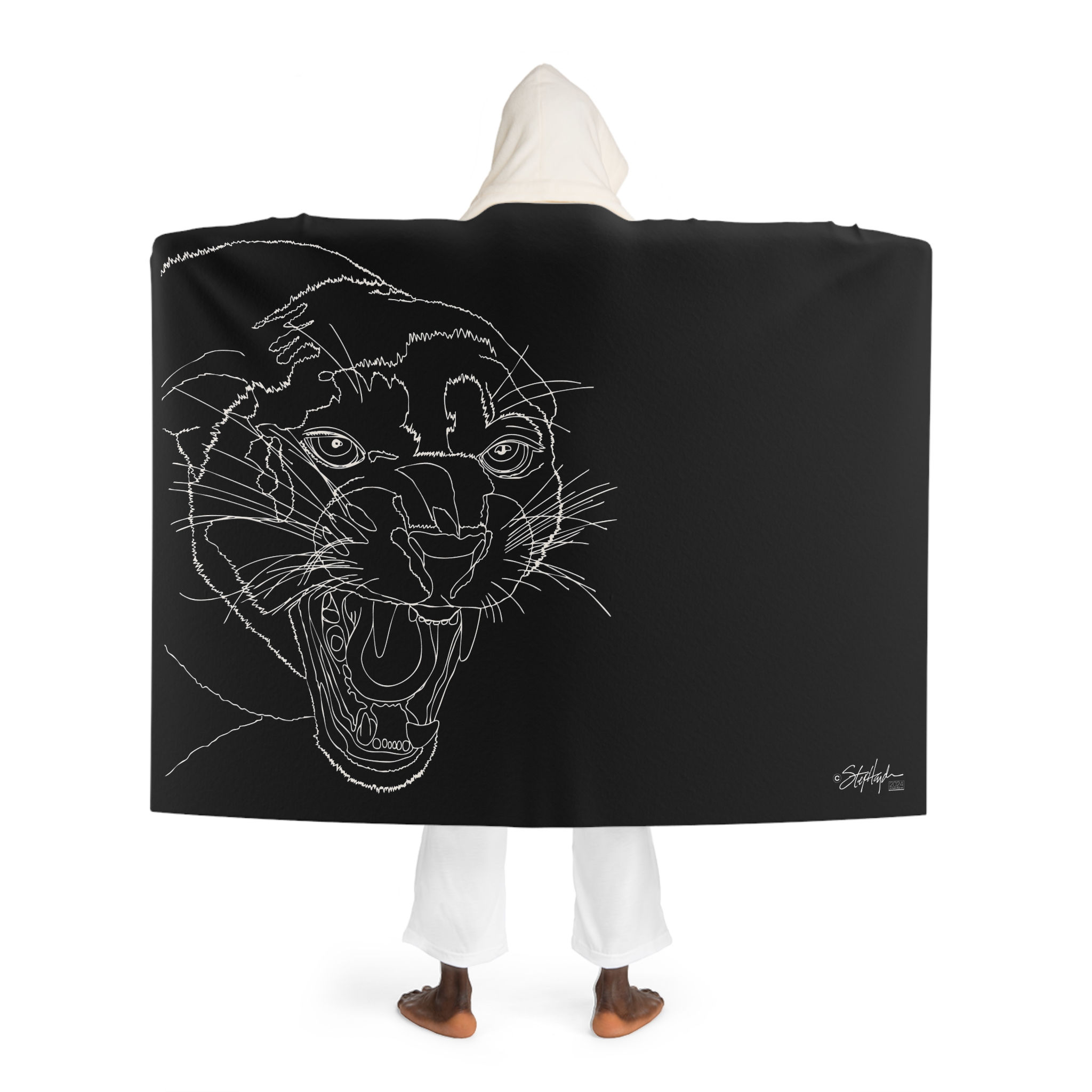 Black Panther Cat Lady Portrait Sherpa Fleece Blanket Dark Mode