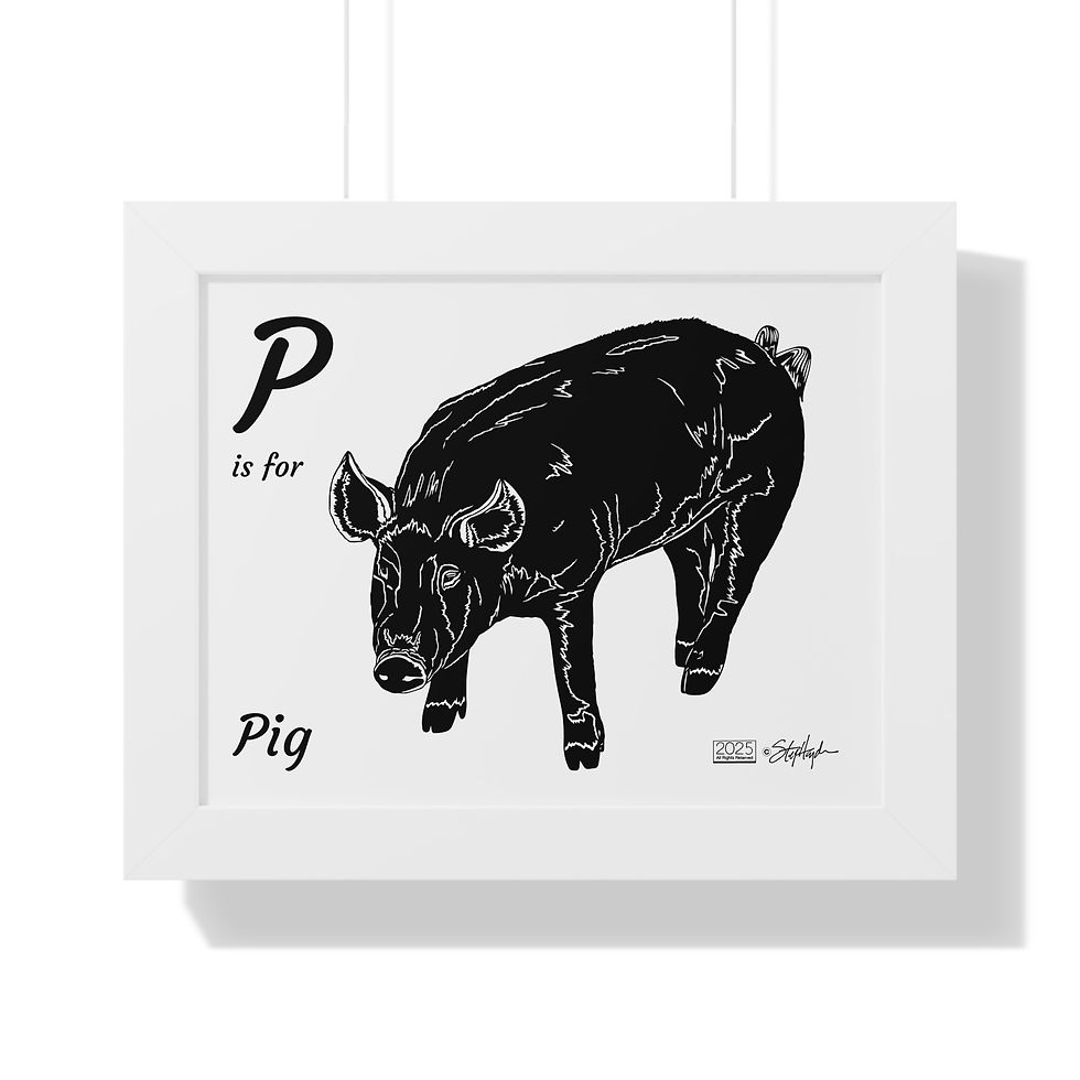 Thumbnail: "P is for Pig" Framed Horizontal Educational Poster for Kids' Room