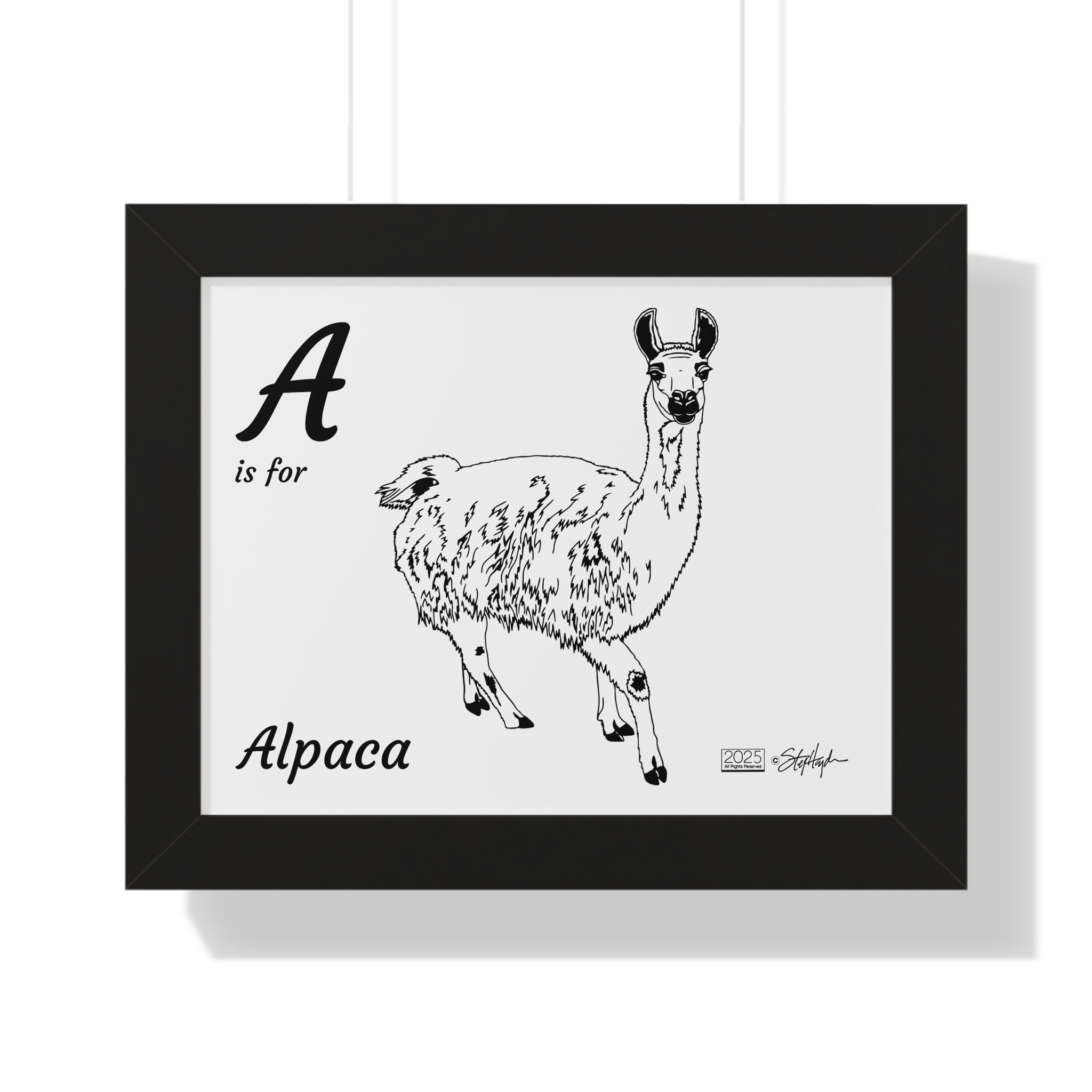 "A is for Alpaca" a Framed Horizontal Educational Poster for Kids' Room