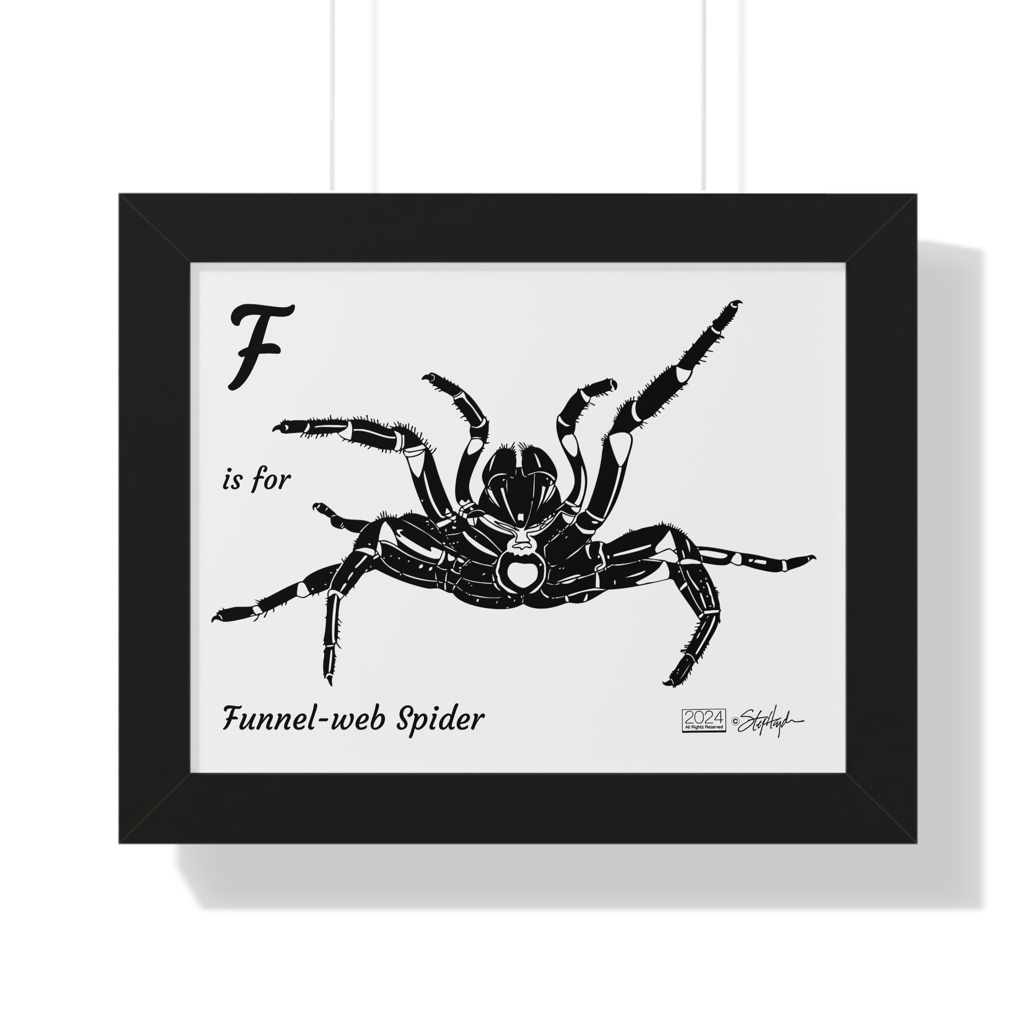 "F is for Funnel-web Spider" Framed Horizontal Educational Poster