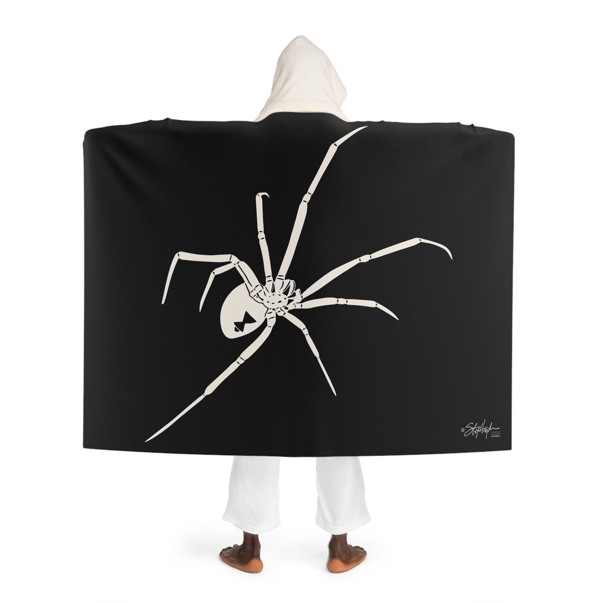 Black Widow Spider Hooded Sherpa Fleece Blanket Dark Mode