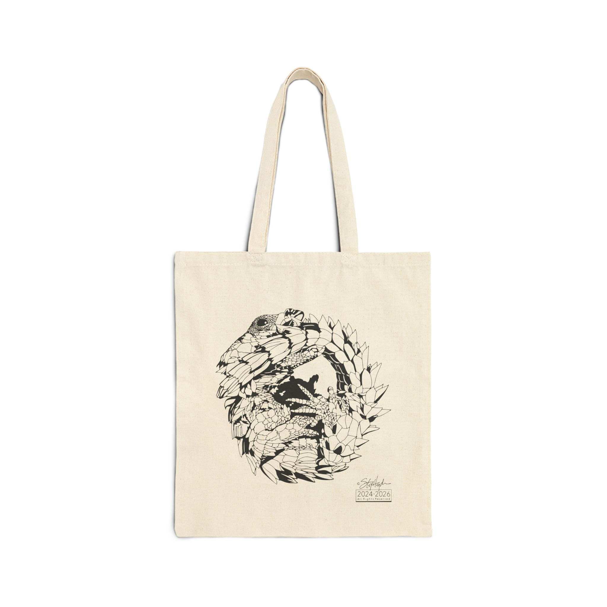 Armadillo Lizard Canvas Tote Bag – Hand-Drawn Armadillo Lizard