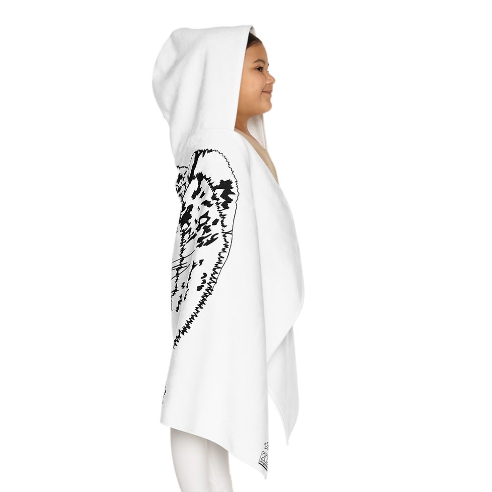 Thumbnail: Snow Leopard Portrait on a Littles Cape Hooded Bath Towel White Mode