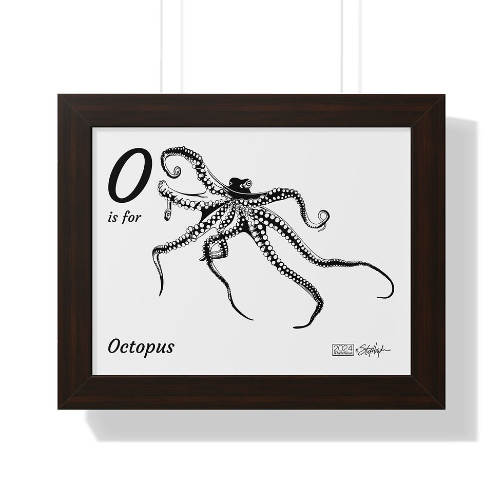 Thumbnail: "O is for Octopus" Framed Horizontal Educational Poster Kids' Room