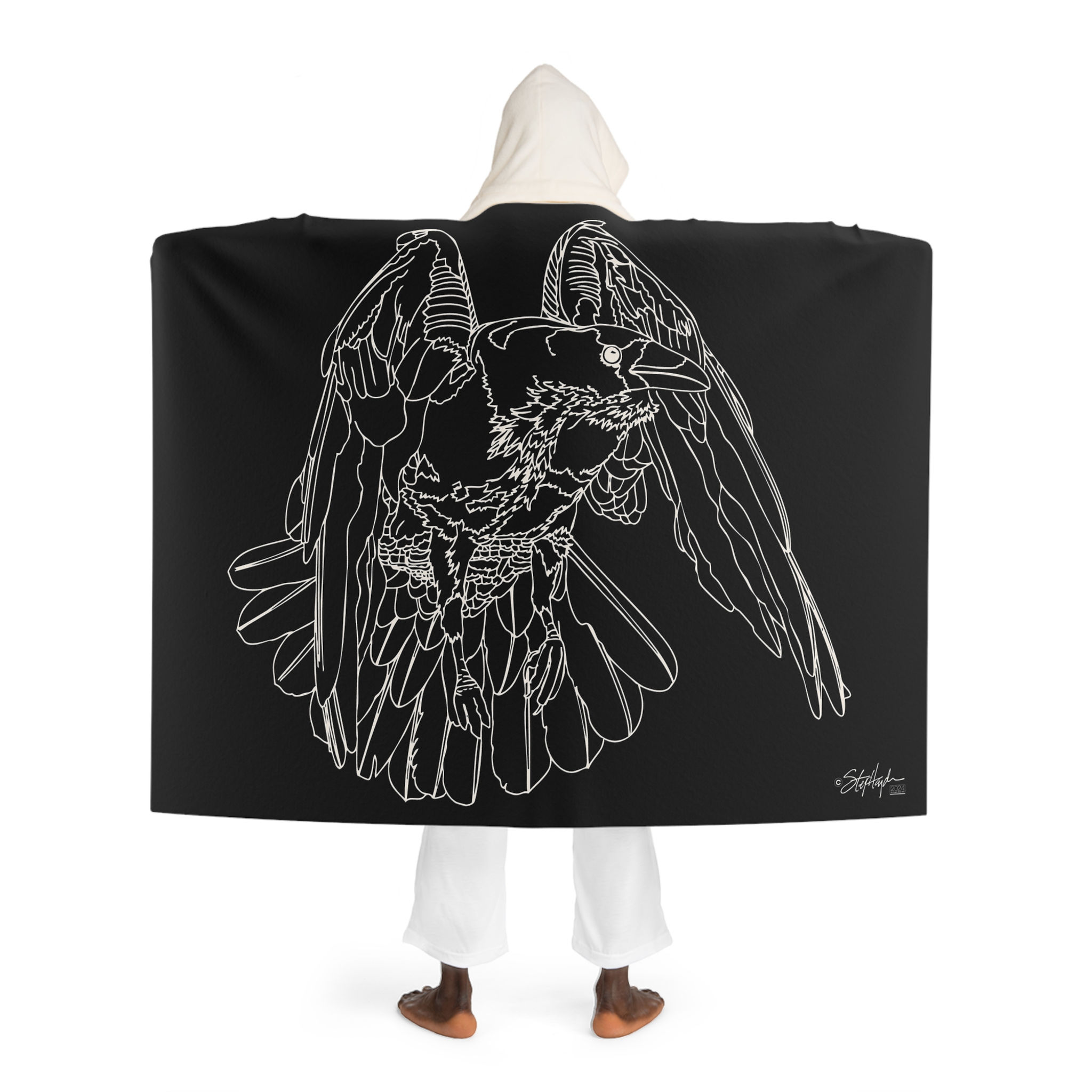 Raven Hooded Sherpa Fleece Blanket Dark Mode