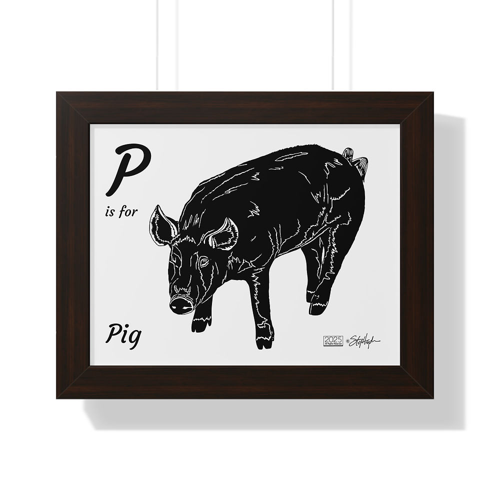 Thumbnail: "P is for Pig" Framed Horizontal Educational Poster for Kids' Room