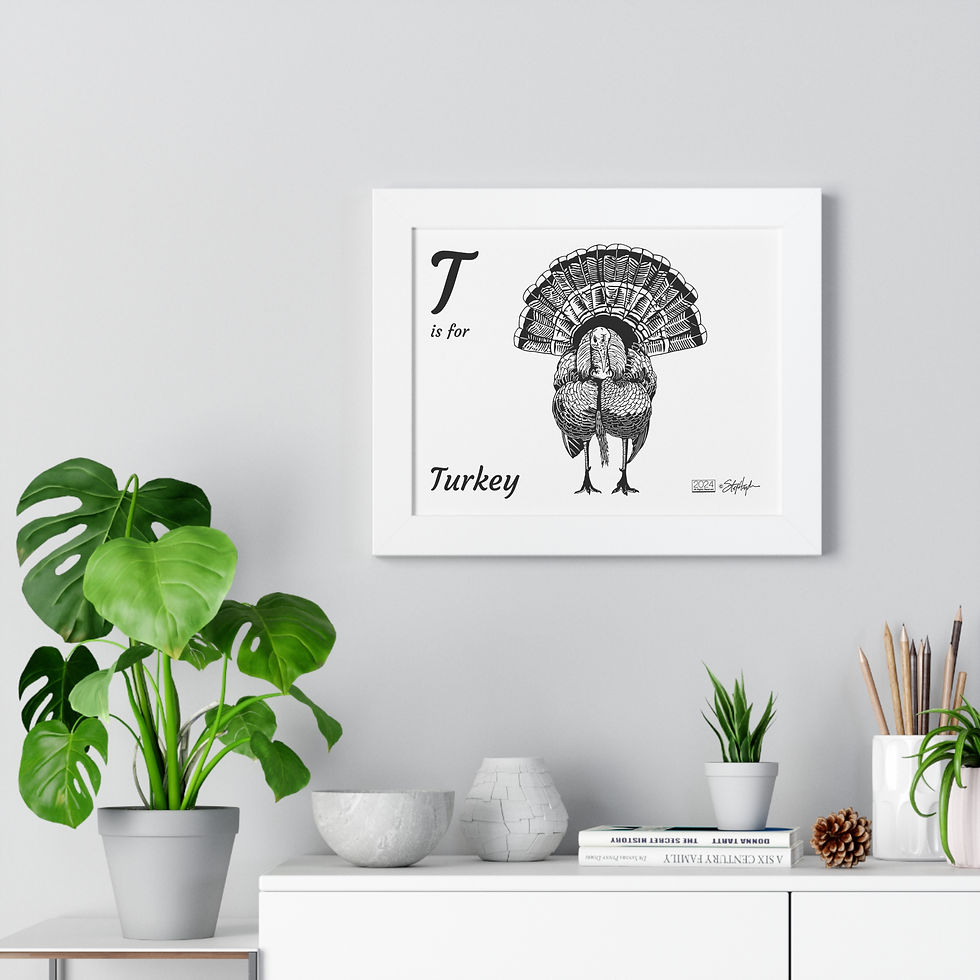 Thumbnail: "T is for Turkey" Framed Horizontal Educational Poster for Kids' Room