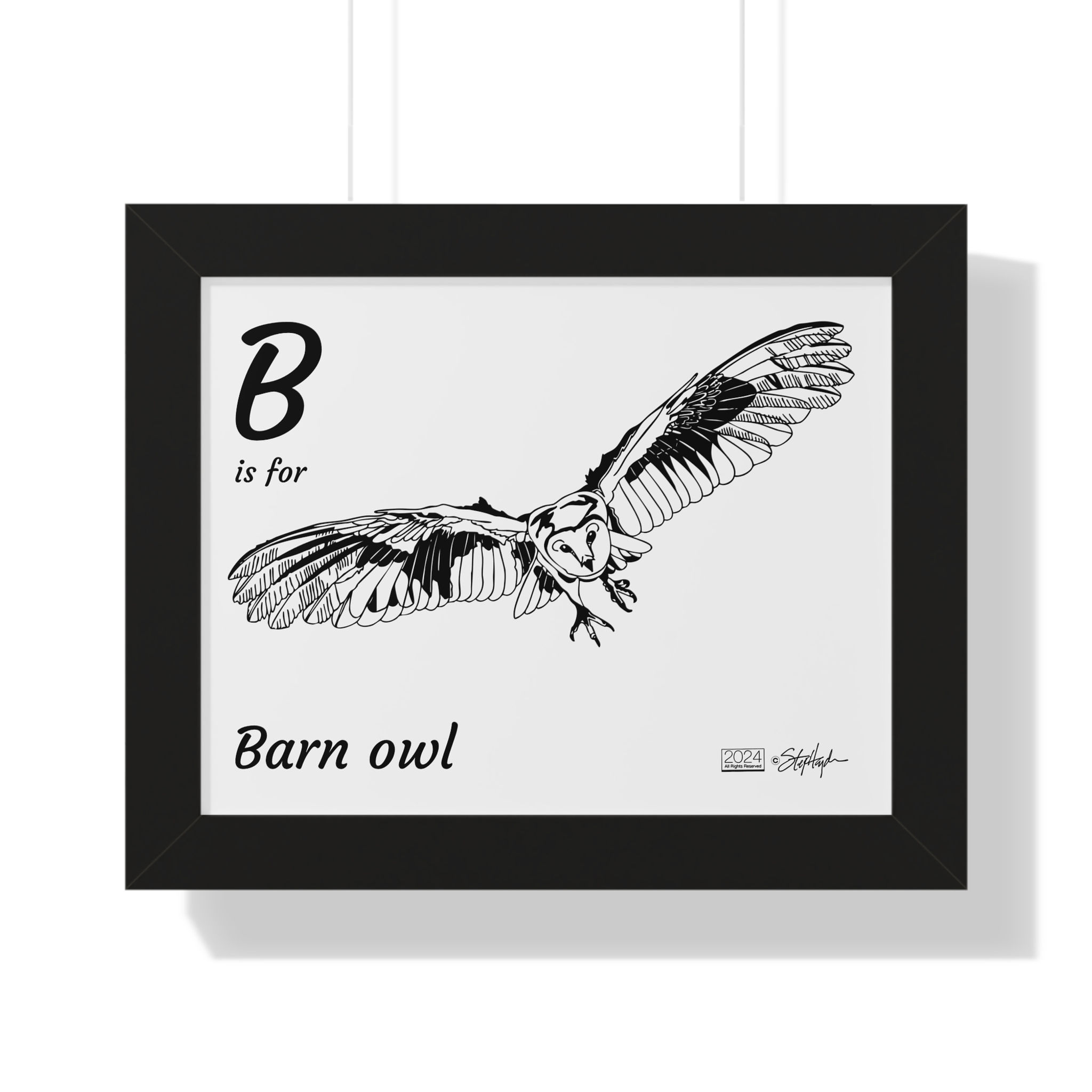 "B is for Barn Owl" Framed Horizontal Educational Poster for Kids' Room