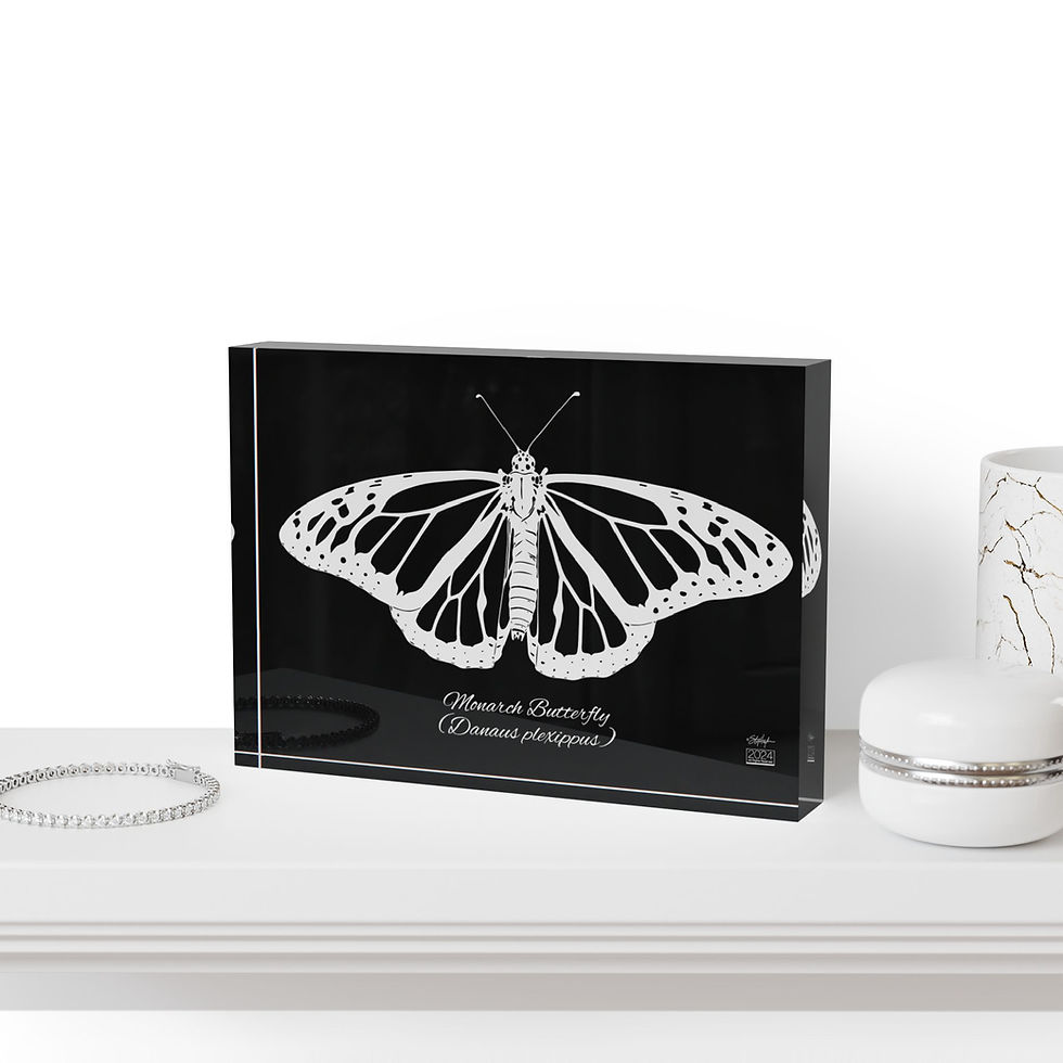 Thumbnail: Monarch Butterfly (Danaus plexippus) Horizontal Acrylic Art Block Dark Mode