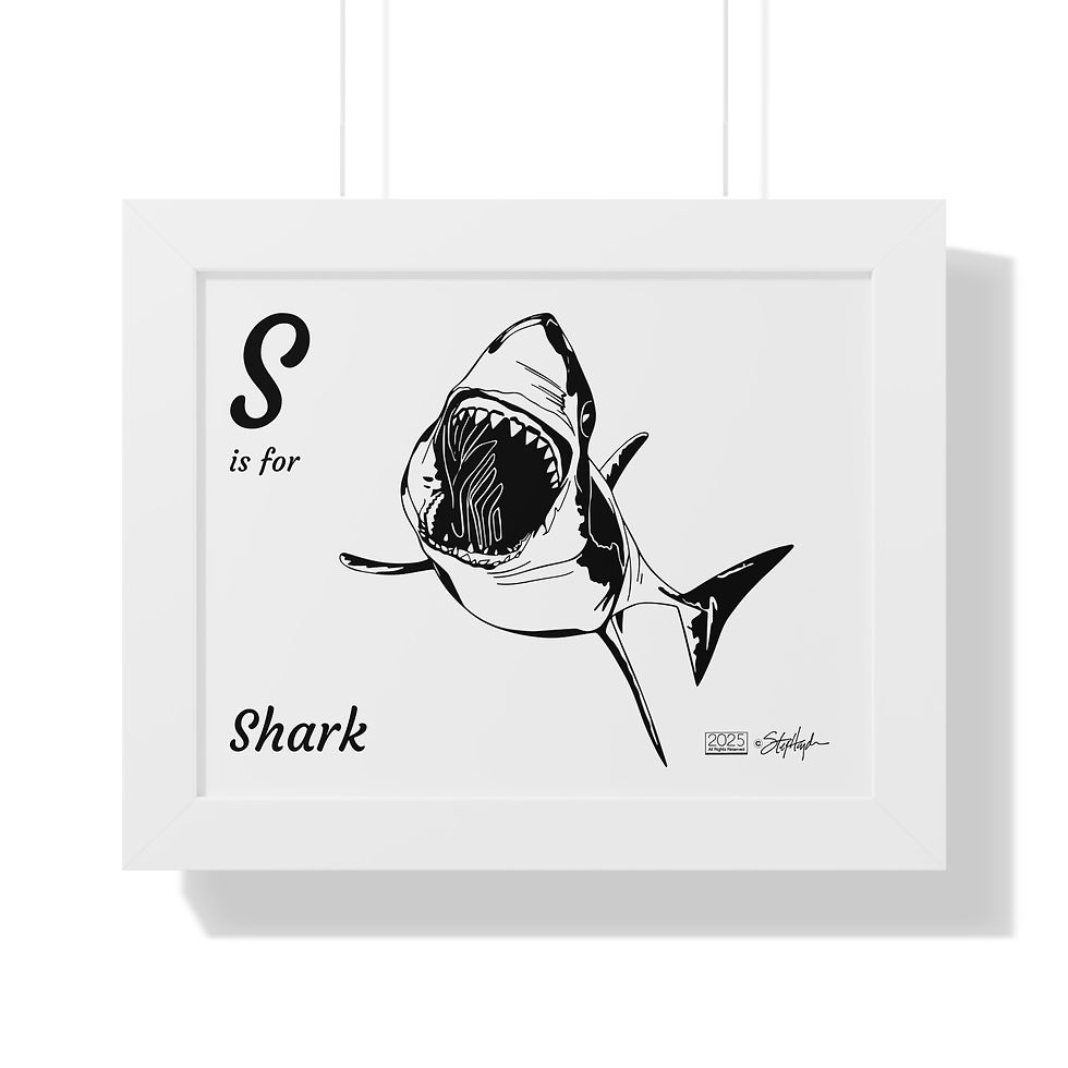 Thumbnail: "S is for Shark" Framed Horizontal Educational Poster for Kids' Room