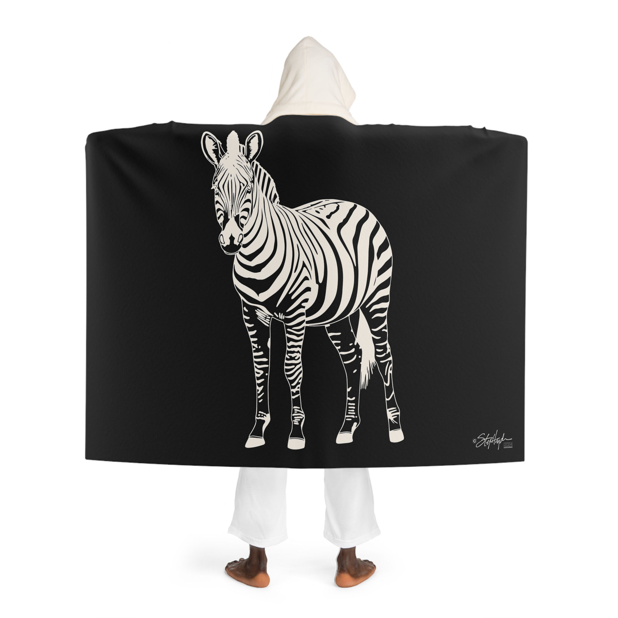 Zebra Hooded Sherpa Fleece Blanket Dark Mode