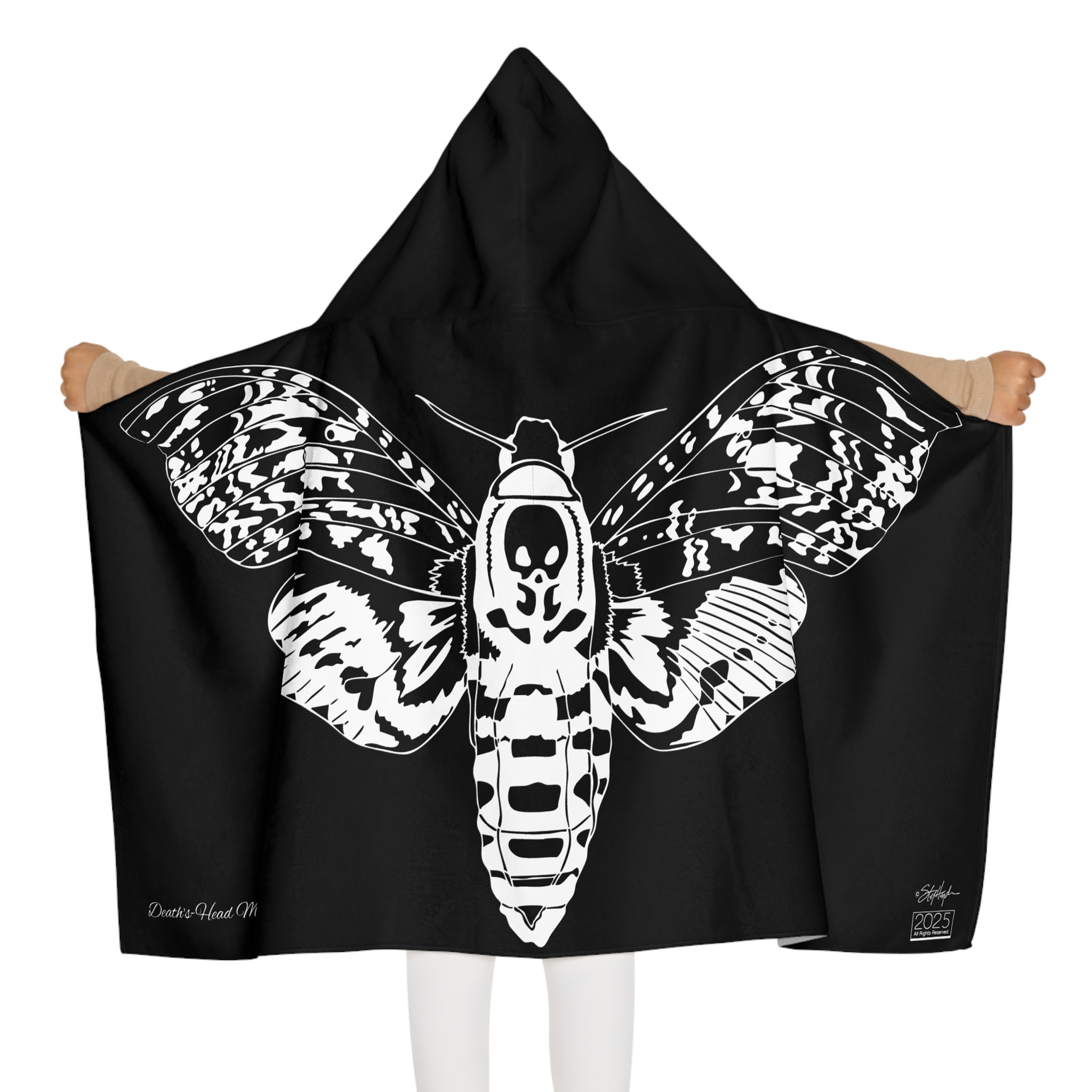 Death's-Head Moth Littles Cape Hooded Bath Towel Dark Mode
