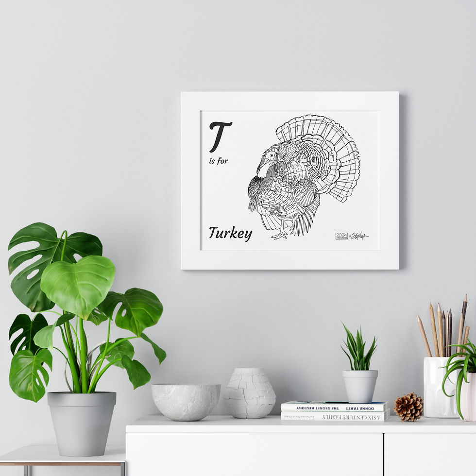 Thumbnail: "T is for Turkey" Framed Horizontal Educational Poster for Kids' Room