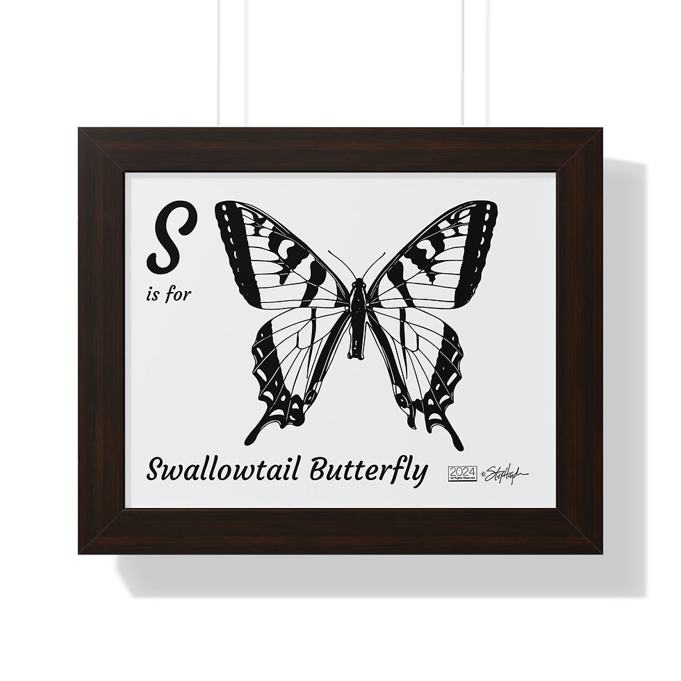 Thumbnail: "S is for Swallowtail Butterfly" Framed Horizontal Educational Poster Kids' Room