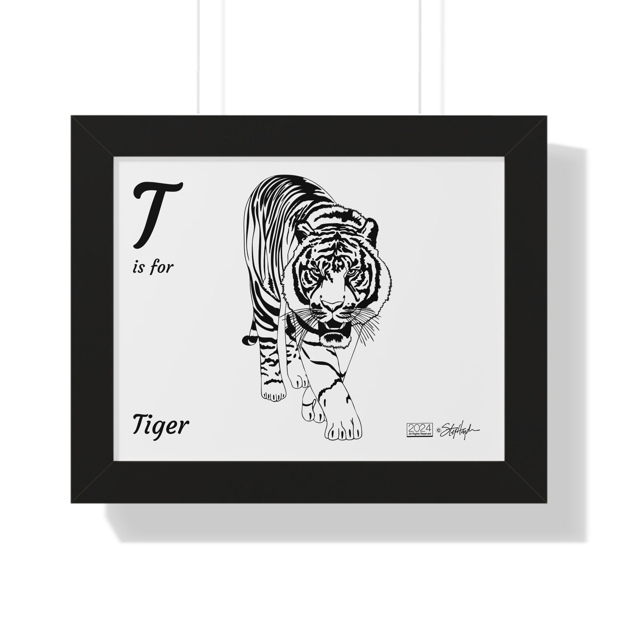 "T is for Tiger" Framed Horizontal Educational Poster