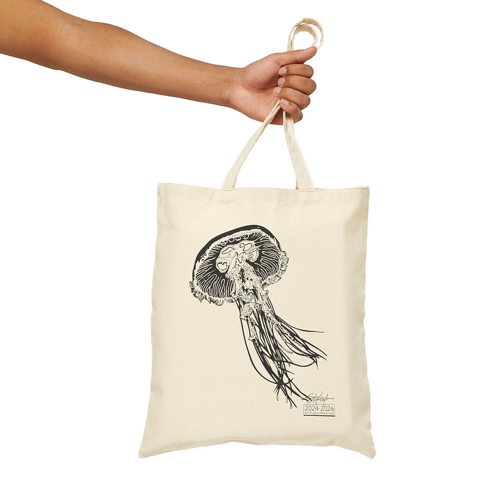 Thumbnail: Jellyfish Canvas Tote Bag – Hand-Drawn Jellyfish