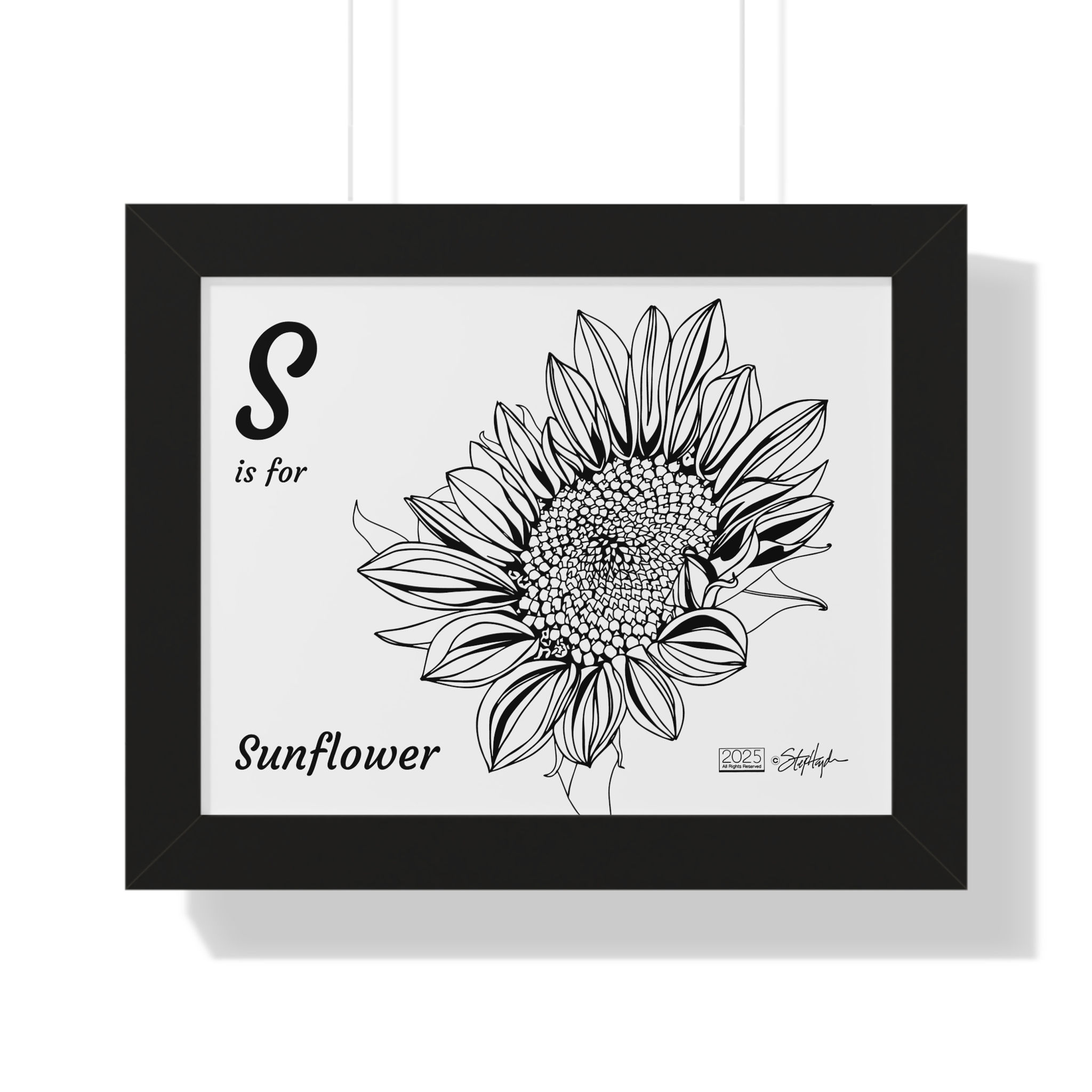"S is for Sunflower" Framed Horizontal Educational Poster