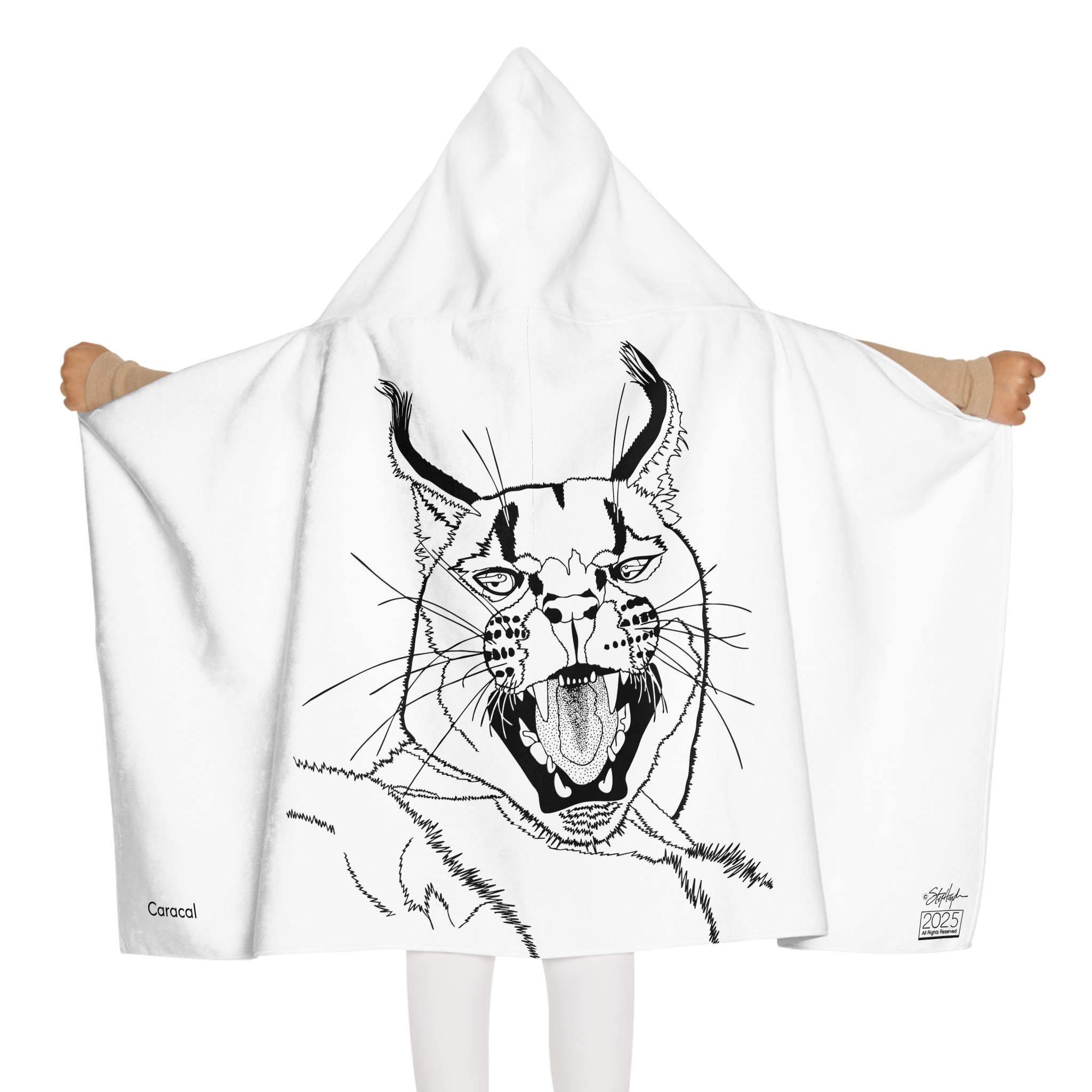 Caracal Cat Portrait on a Littles Cape Hooded Bath Towel White Mode
