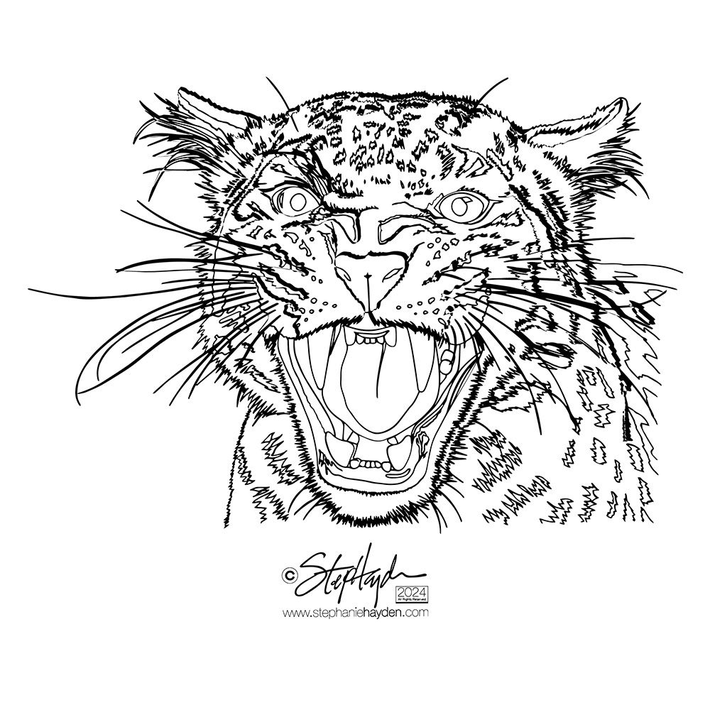 Cat Lady Tattoo Flash Art: Leopard, Defending Freedom - Art Mode Fine Line