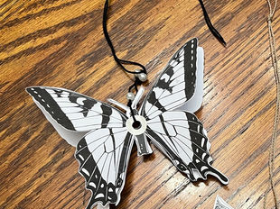 Art Project Preparation Digital Download Swallowtail Butterfly Two-Sided Ornament with Black String, Costume Pearls, and Ready to Color or Hang up As Is, Las Vegas, NV November 2025