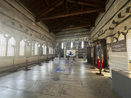 interior of Santa Maria della Spina during Luca Macchi's exhibition La Zattera dell'arte e della poesia