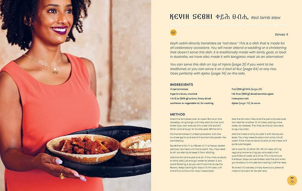 a recipe page with a photo of the author Saba holding her dishes