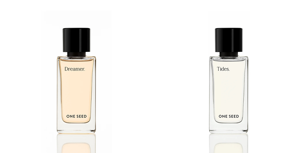 Two bottles of One Seed perfume: Dreamer and Tides