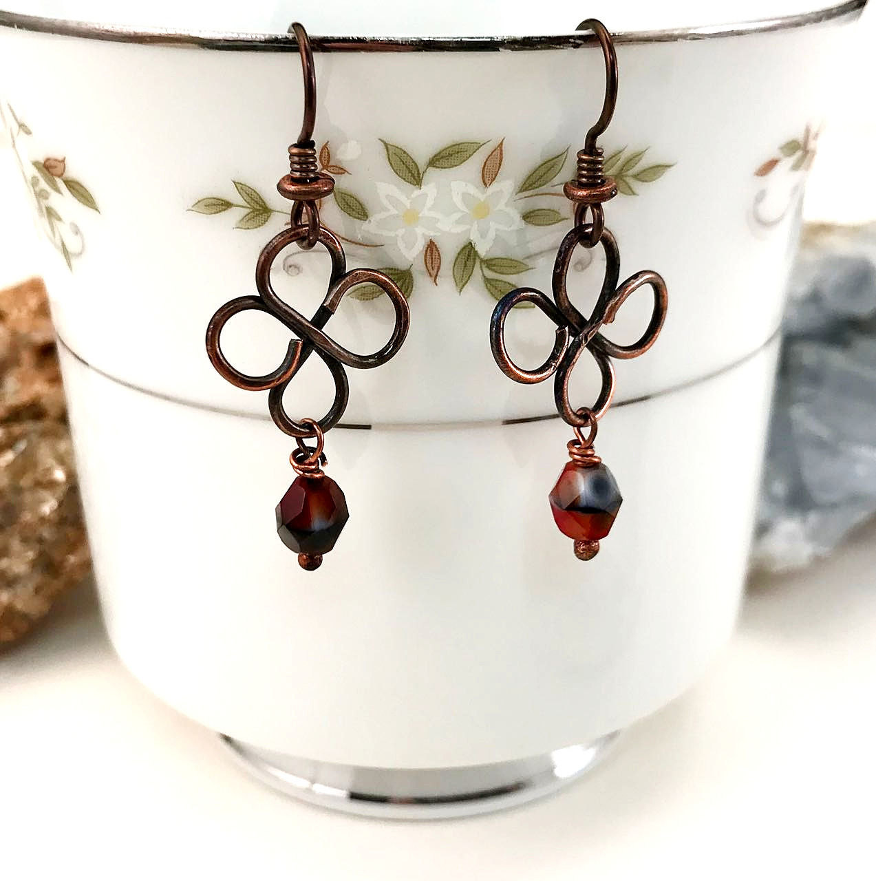 #1578 Small Red Clover Earrings