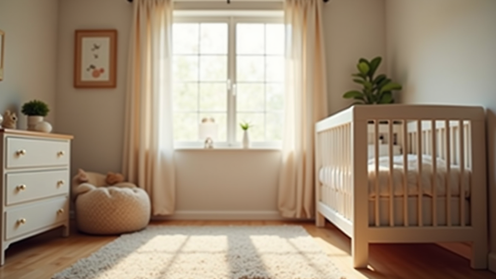Eye-level view of a cozy nursery with a crib and soft lighting