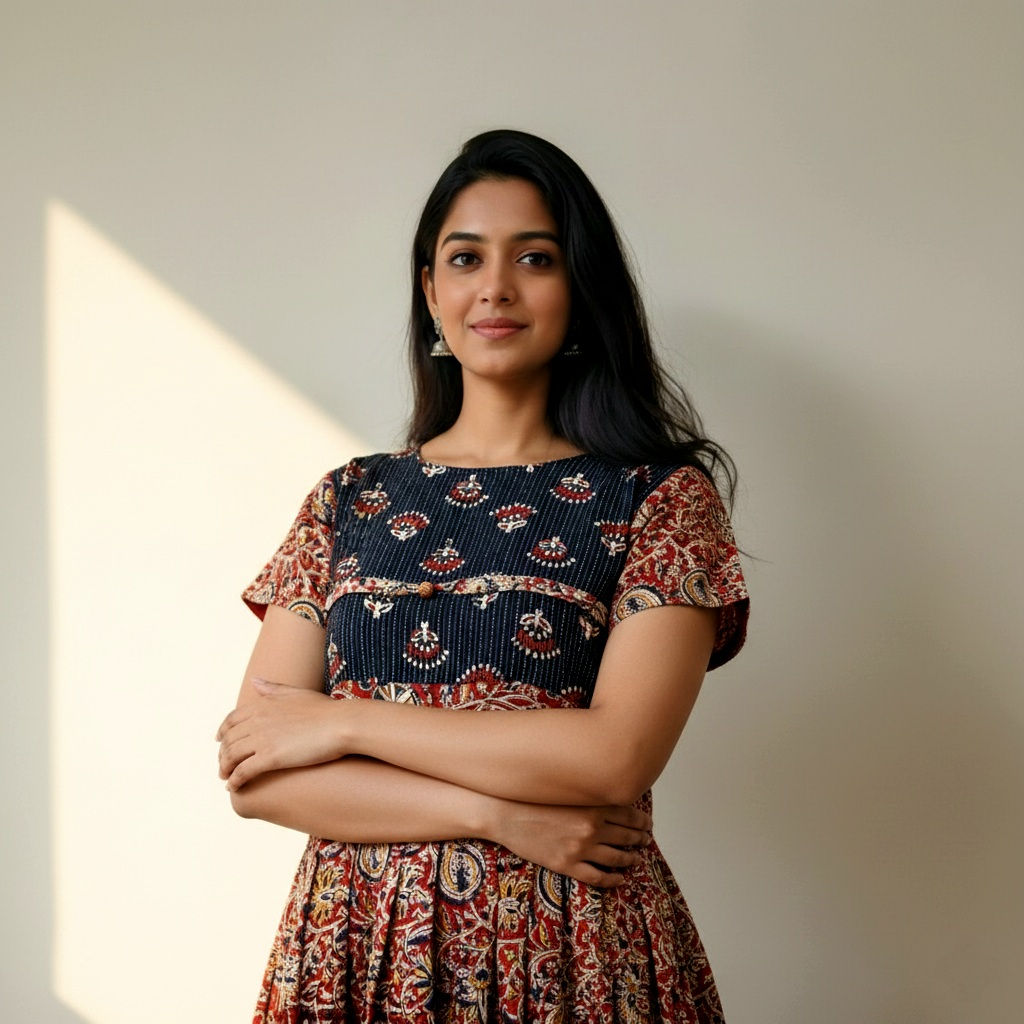 Beautiful Kalamkari Hand Block Print flared dress.