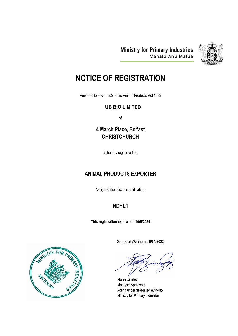 2023 - exporter certificate - ndhl1