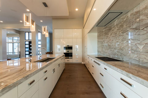 Galley kitchen layout with clean lines and functional design