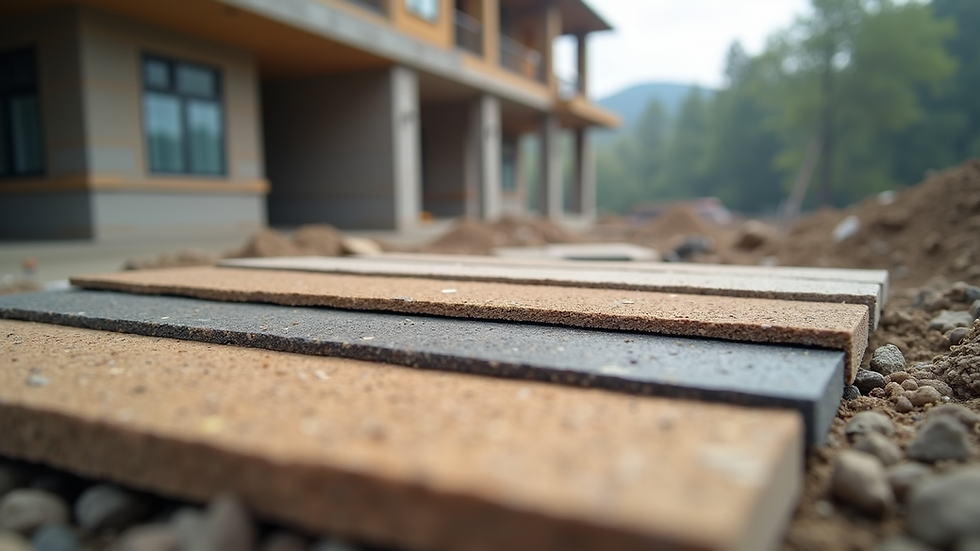 Close-up view of material samples at a construction site