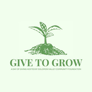 Logo for a Give to Grow event featuring a small seedling growing up out of a mound of dirt. 